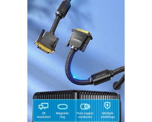 Кабель мультимедійний DVI to DVI 24+1pin 5.0m 2K 60Hz ferrite Vention (EAEBJ)