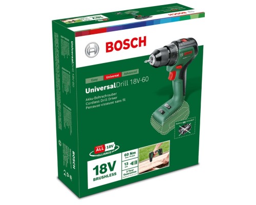 Шуруповерт Bosch UniversalDrill 18V-60, 18V, 60Нм, 0-500-0-1900об/хв (без АКБ та ЗП) (0.603.9D7.000)