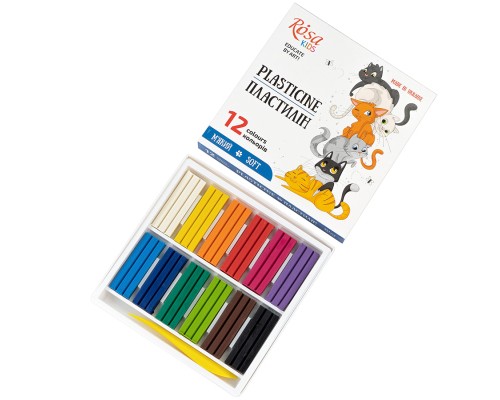 Пластилін Rosa Kids Cats, зі стеком, 12 кольорів 192 г (4823098541592)