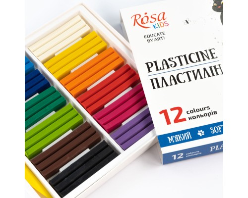 Пластилін Rosa Kids Cats, зі стеком, 12 кольорів 192 г (4823098541592)