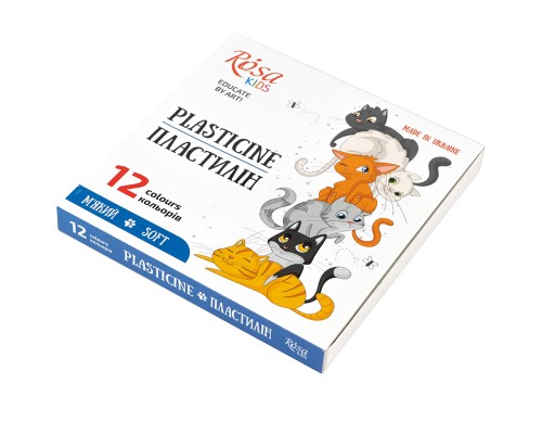 Пластилін Rosa Kids Cats, зі стеком, 12 кольорів 192 г (4823098541592)