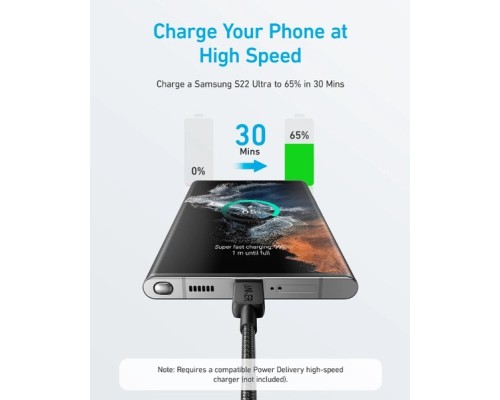 Дата кабель USB-C to USB-C 1.8m nylon 322 black Anker (A81F6G11)
