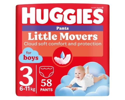 Підгузки Huggies Little Movers/Pants 3 Mega 6-11 кг для хлопчиків 58 ш (5029053547473)