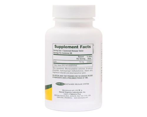Вітамін Natures Plus Біотин (В7) Повільного Вивільнення, Nature's Plus, 10 мг, 90 (NAP-01793) Вітамін Natures Plus Біотин (В7) Повільного Вивільнення, Nature's Plus, 10 мг, 90 (NAP-01793)