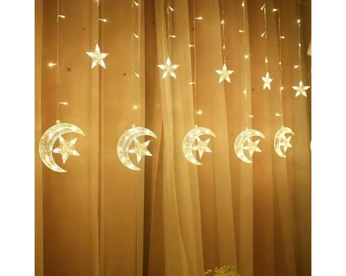 Гірлянда BPNY бахрома Зорі і місяць тип 2, 138LED, 3х0.8М, 220V (116059)