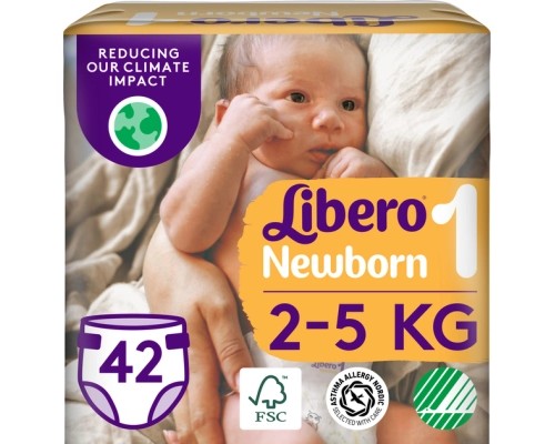 Підгузки Libero Newborn Розмір 1 (2-5 кг) 42 шт (7322541884004)