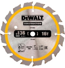 Диск пильний DeWALT СONSTRUCTION , 136 х 10, 16 z, АТВ, 20 градусів (DT1946)