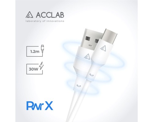 Дата кабель USB 2.0 AM to Type-C 1.2m PwrX 30W ACCLAB (1283126559532)