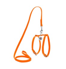 Шлея для собак WAUDOG Glamour з повідцем шкіряна Ш 9 мм А 20-30 см В 30-40 см помаранчева (33994)