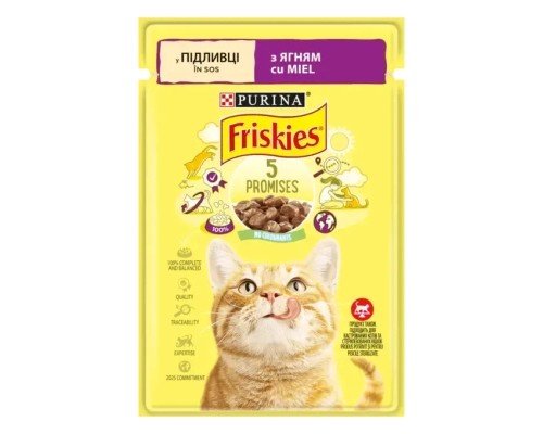 Вологий корм для кішок Purina Friskies шматочки у підливі з ягням 85 г (7613036974431) Вологий корм для кішок Purina Friskies шматочки у підливі з ягням 85 г (7613036974431)