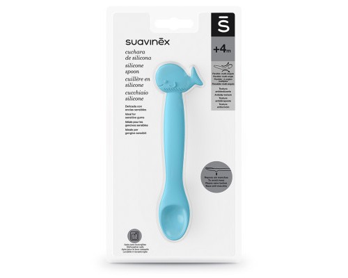 Набір дитячого посуду Suavinex Ложка силіконова, блакитний кит (401352)