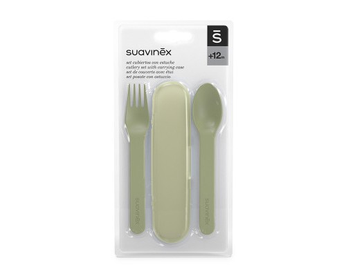 Набір дитячого посуду Suavinex Go natural столові прибори (футляр, вилка, ложка), зелений (401507)