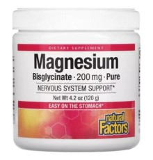 Мінерали Natural Factors Магній Бісгліцинат у порошку, 200 мг, Magnesium Bisglycinate, Pure, 120 (NFS-01642)