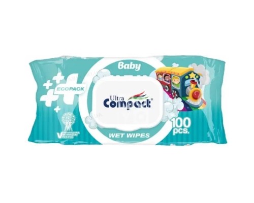 Дитячі вологі серветки Ultra Compact Ecopack з клапаном 2 пачки по 100 шт (2000064264521) Дитячі вологі серветки Ultra Compact Ecopack з клапаном 2 пачки по 100 шт (2000064264521)