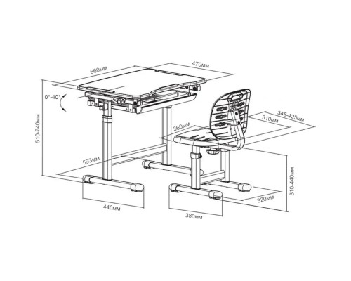 Парта зі стільцем FunDesk Piccolino III Grey-w