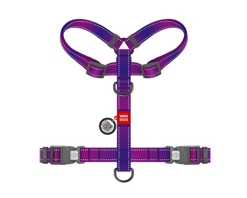 Шлея для собак WAUDOG Nylon Mono анатомічна H-подібна з QR паспортом, пластиковий фастекс, L фіолетова (54589)