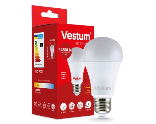 Лампочка Vestum LED A65 15W 3000K 220V E27 (1-VS-1102)