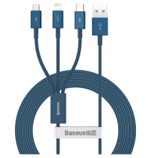 Дата кабель USB 2.0 AM to Lightning + Micro 5P + Type-C 1.5m 3.5A blue Baseus (CAMLTYS-03)