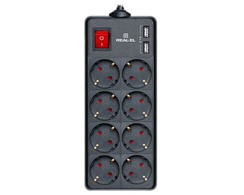 Мережевий фільтр живлення REAL-EL REAL-EL RS-8 PROTECT USB, 3m, black (EL122300020)