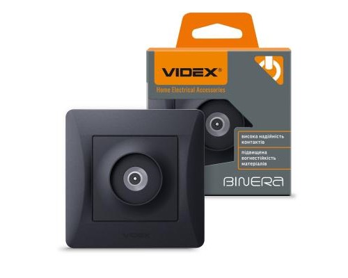 ТВ розетка Videx BINERA TV одинарна телевізійна чорні (VF-BNSK1TVME-BG)