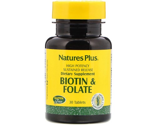 Вітамін Natures Plus Біотин і Фолієва кислота, Nature's Plus, 30 таблеток (NAP-01792) Вітамін Natures Plus Біотин і Фолієва кислота, Nature's Plus, 30 таблеток (NAP-01792)