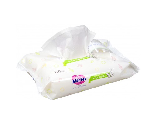Дитячі вологі серветки Merries Flushable запасний блок 64 шт (4901301239983)