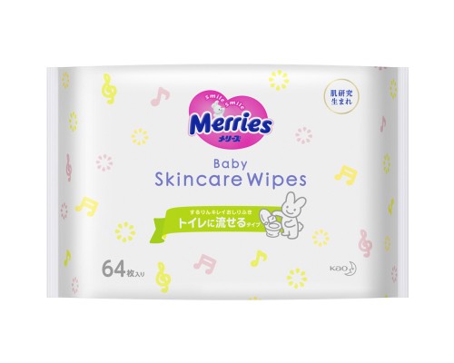Дитячі вологі серветки Merries Flushable запасний блок 64 шт (4901301239983)