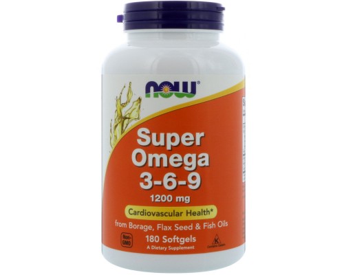 Жирні кислоти Now Foods Супер Омега 3-6-9 1200мг, 180 желатинових капсул (NOW-01841)