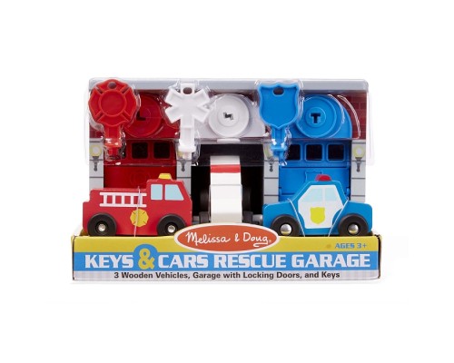 Ігровий набір Melissa&Doug Дерев'яний гараж рятувальних машин з ключами (MD4607)