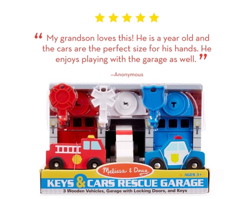 Ігровий набір Melissa&Doug Дерев'яний гараж рятувальних машин з ключами (MD4607)