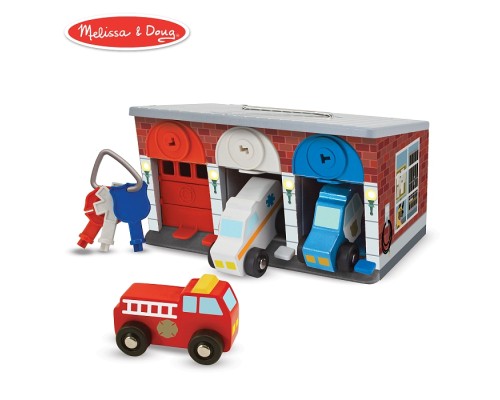 Ігровий набір Melissa&Doug Дерев'яний гараж рятувальних машин з ключами (MD4607)