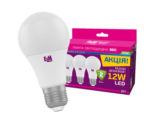 Лампочка ELM B60 12W PA10L E27 4000K 3шт. (18-0142)