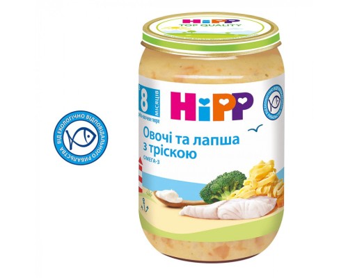 Дитяче пюре HiPP локшина з морською рибою та овочами, 220 г (9062300131465)