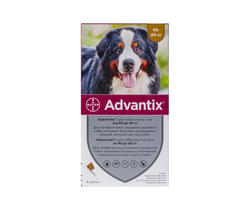 Краплі для тварин Bayer Адвантикс проти заражень ектопаразитами для собак понад 40-60 кг 4/6 мл (4007221048947)