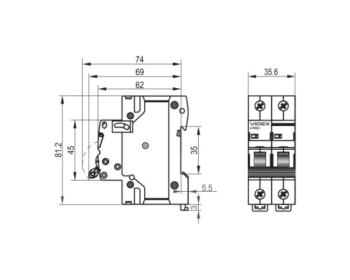 Автоматичний вимикач Videx RS6 RESIST 2п 40А 6кА С (VF-RS6-AV2C40)