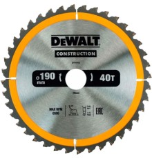 Диск пильний DeWALT СONSTRUCTION , 190 х 30 мм, 40 z, АТВ, 10 градусів (DT1945)