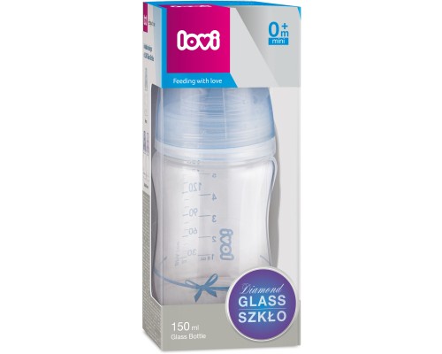 Пляшечка для годування Lovi Diamond Glass Baby Shower скляна 150 мл Блакитна (74/104boy)