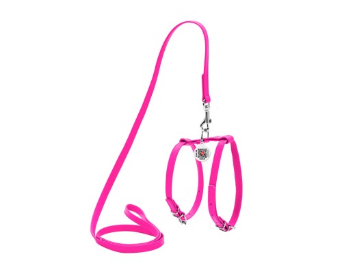 Шлея для собак WAUDOG Glamour з повідцем шкіряна Ш 9 мм А 20-30 см В 30-40 см рожева (33997)