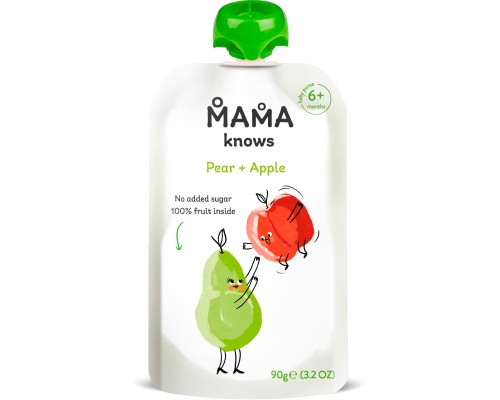 Дитяче пюре Mama knows Груша та Яблуко без цукру 90 г (4820016254497) Дитяче пюре Mama knows Груша та Яблуко без цукру 90 г (4820016254497)