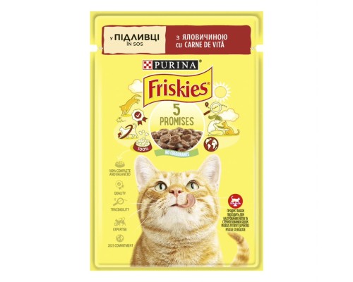 Вологий корм для кішок Purina Friskies шматочки у підливі з яловичиною 85 г (7613036962216) Вологий корм для кішок Purina Friskies шматочки у підливі з яловичиною 85 г (7613036962216)