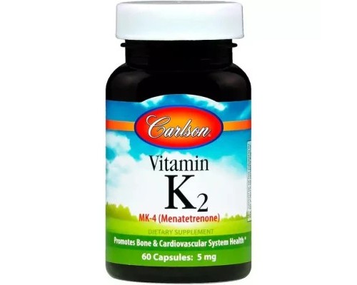 Вітамін Carlson Вітамін К2 (MK-4 Менатетренон), Vitamin K2 Menatetrenone, 5 Мг, 60 Капсу (CAR-01000)