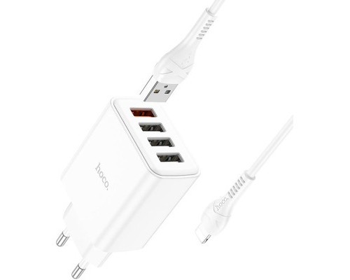 Зарядний пристрій HOCO C102A Fuerza QC3.0 four-port charger set(iP) White (6931474777720)