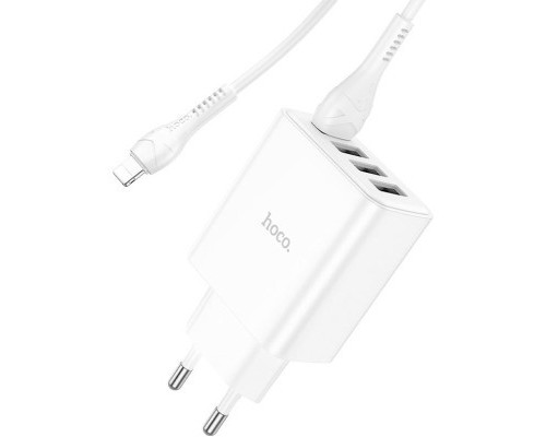 Зарядний пристрій HOCO C102A Fuerza QC3.0 four-port charger set(iP) White (6931474777720)