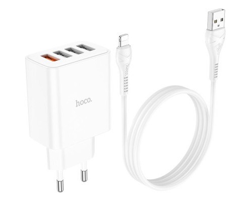 Зарядний пристрій HOCO C102A Fuerza QC3.0 four-port charger set(iP) White (6931474777720)