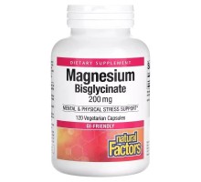 Мінерали Natural Factors Магній Бісгліцинат, 200 мг, Magnesium Bisglycinate, 120 вегетаріанськ (NFS-01641)