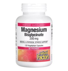 Мінерали Natural Factors Магній Бісгліцинат, 200 мг, Magnesium Bisglycinate, 120 вегетаріанськ (NFS-01641)