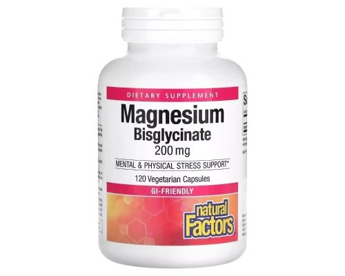 Мінерали Natural Factors Магній Бісгліцинат, 200 мг, Magnesium Bisglycinate, 120 вегетаріанськ (NFS-01641) Мінерали Natural Factors Магній Бісгліцинат, 200 мг, Magnesium Bisglycinate, 120 вегетаріанськ (NFS-01641)