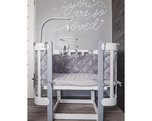 Ліжечко Ingvart трансформер Nika 70 Slim з опускною боковинкою (70х94, 70х120) біло-сіре (872900117040)