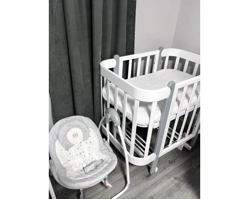 Ліжечко Ingvart трансформер Nika 70 Slim з опускною боковинкою (70х94, 70х120) біло-сіре (872900117040)