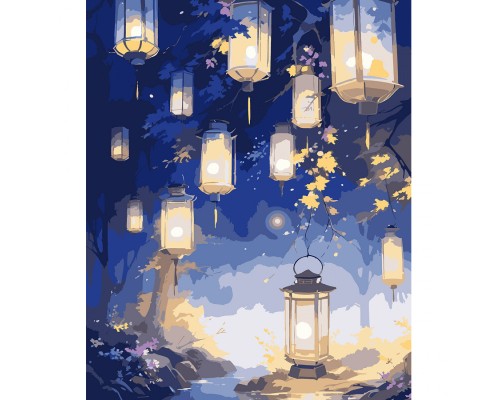 Картина по номерам Santi Чарівний ліс з ліхтариками, 40*50см, LED підсвітка (955108)